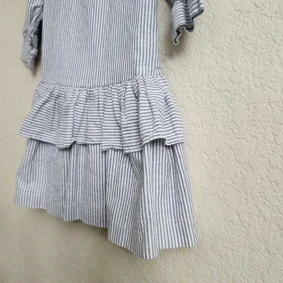 VTG Mousefeathers Size 6 Grey White Striped Lace Collar Puff Sleeve Ruffle Dress - Picture 12 of 16
